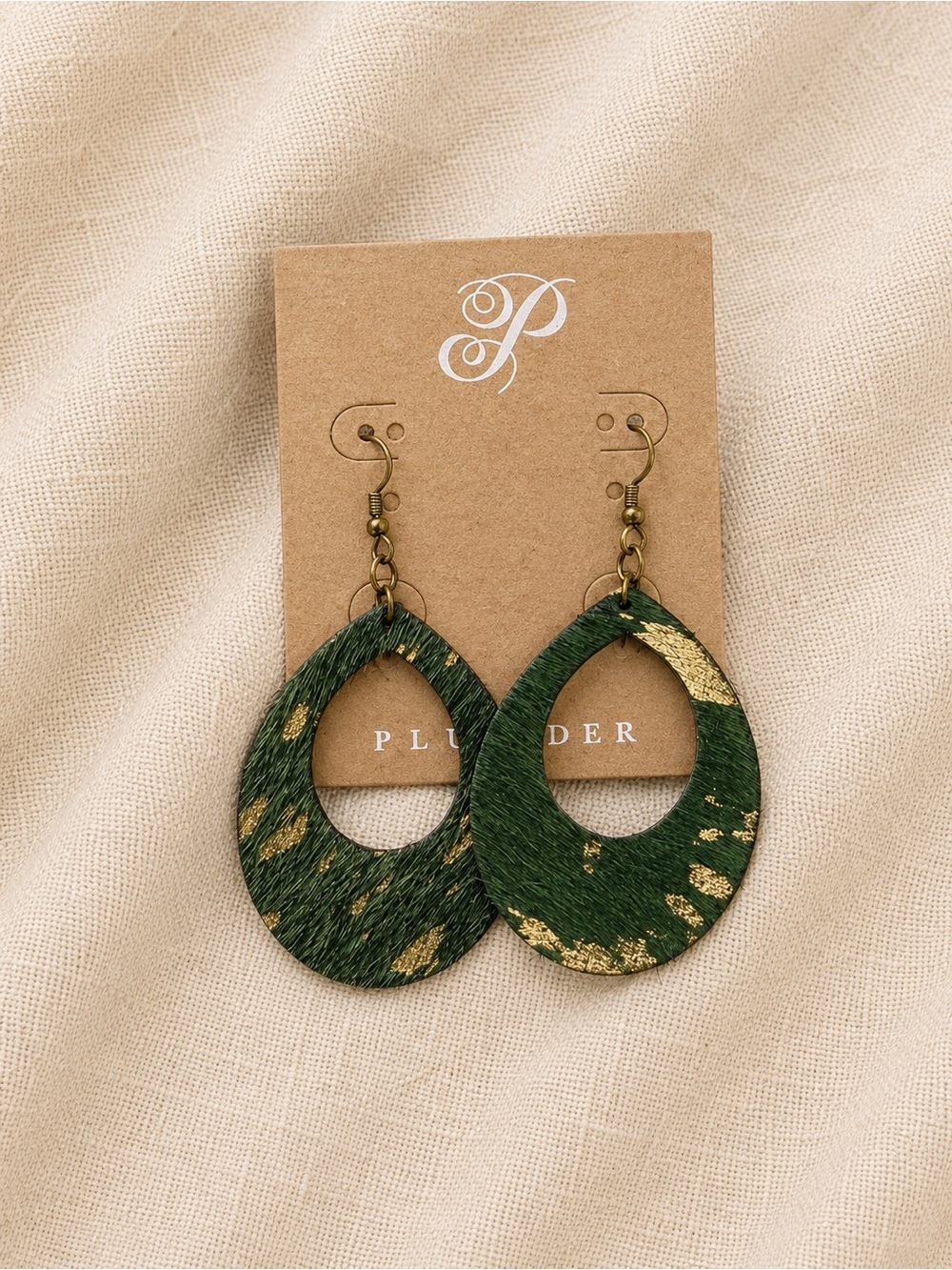 Plunder Green and Gold Textured Teardrop Earrings